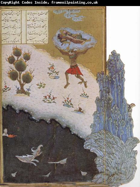 unknow artist Akwan the demon casts the sleeping hero Rustam into the sea